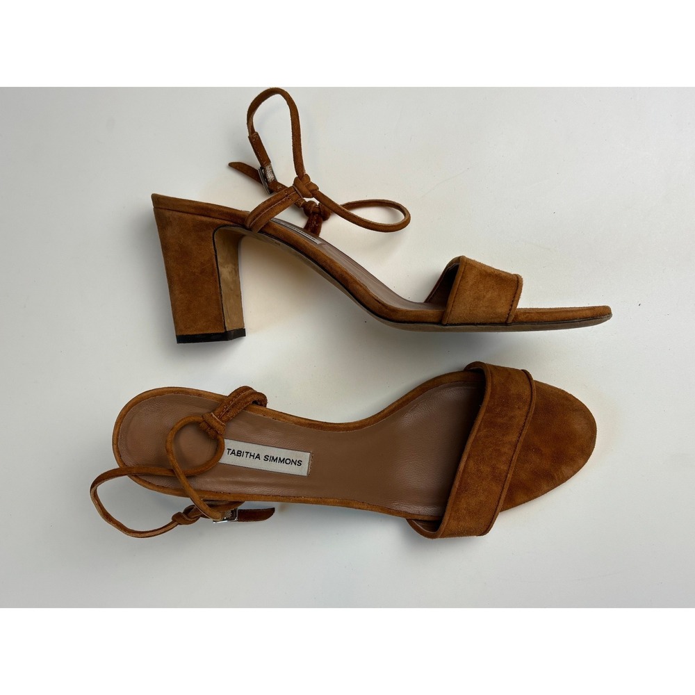 Tabitha Simmons Sandals Cognac Brown Suede Women Size 41 Block Heel Ankle Strap